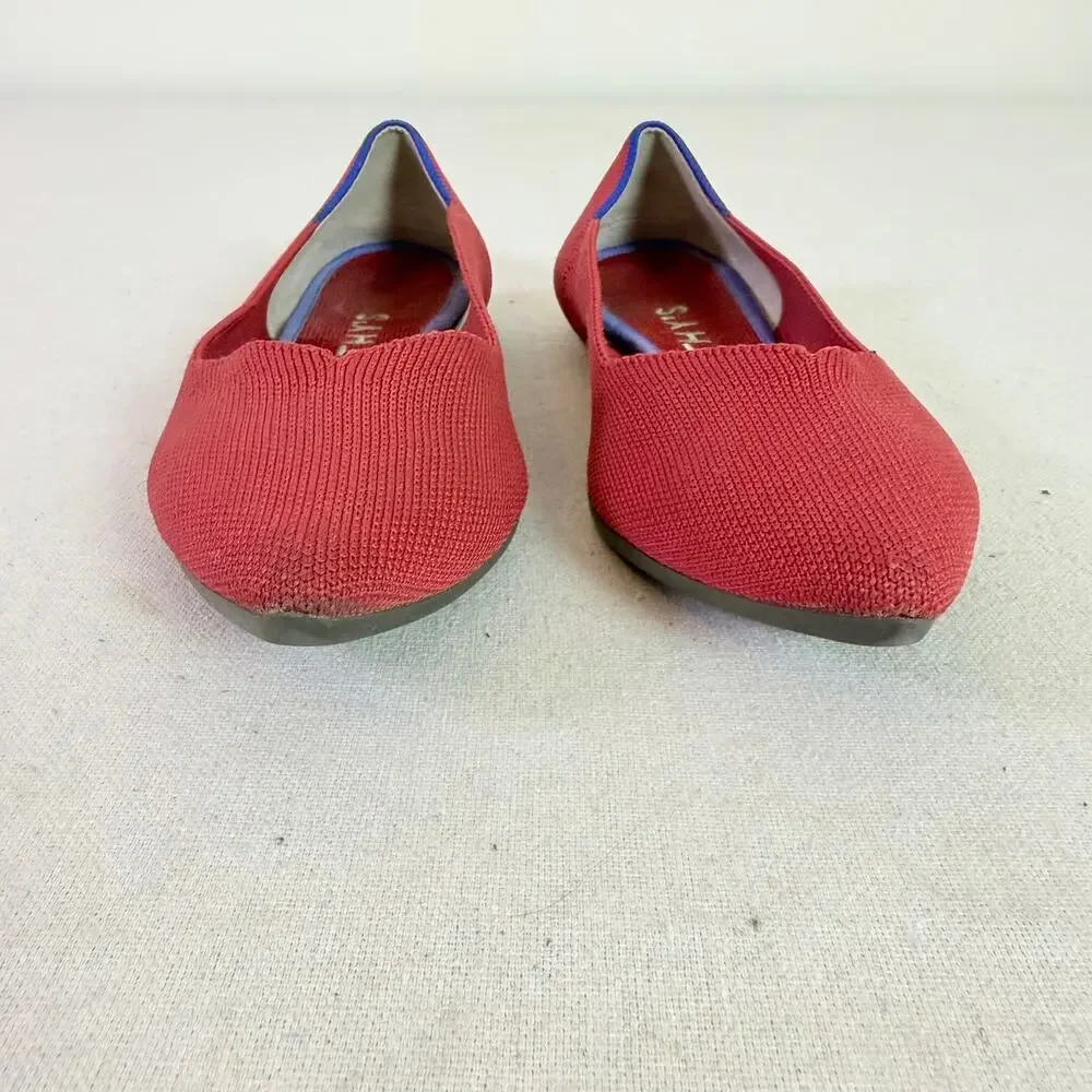 Rothy's The Point Flats Womens 7.5 Red Knit Slip On Ballet Pointed Toe Shoes